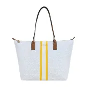 Michael Kors  MK直紋滿版拉鍊托特包-大/銀白