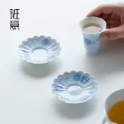 【小新茶具】純手繪櫻花霧藍陶瓷杯家用品茗杯單個主人杯功夫具聚香聞香杯