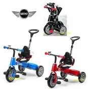 BMW原廠授權Mini Cooper折疊三輪車Mini Coopers摺疊三輪車後推桿兒童三輪車腳踏車自行車紅色藍色黑色