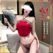 (店+)經典中國風刺繡水溶花朵繫脖肚兜(肚兜+丁字褲)兩件組性感睡衣 性感內衣 過年 新春 春節 情趣服飾 女性情趣用品