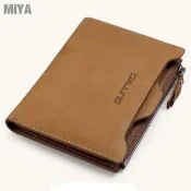 MiYA 磨砂真皮復古附卡套男用皮夾直中夾(牛皮) 咖啡棕藍色 免運 Y0006