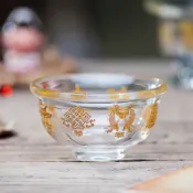 協貿國際日用品生活8館 古菩 描金浮雕八吉祥水晶供碗 八供碗 供佛供水碗 厚實通透