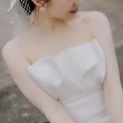 緞面婚紗文胸,新娘外出禮服輕薄簡約白色禮服魚尾裙QH187