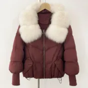 (店+)【巴黎精品】KC精品 現貨+預購頂級狐狸毛領真羽絨外套白鴨絨外套羽絨衣秋冬大碼休閒女裝-針織袖女外套10色n1ld82