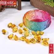 💰玄和緣堂💰五福水晶玻璃福字聚寶盆元寶擺件辦公室客廳家居裝飾品開業禮品 招財進寶 風生水起 招財流水