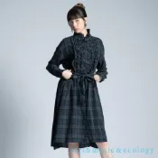 earth music&ecology 荷葉邊裝飾格紋開襟襯衫洋裝(0S000008700)
