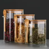 灣灣暢銷茶葉罐玻璃密封罐便攜花茶罐防潮咖啡罐帶勺子幹果五穀雜糧罐帶蓋