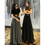 【長裙】西裝半身裙女 辣妹風 秋冬季 新款 高腰 顯瘦 大擺裙 百褶裙 黑色 傘裙 長裙 洋裝 女裝