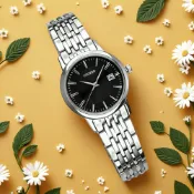 CITIZEN 星辰表 / EW1580-50G / 光動能 日本製 藍寶石水晶玻璃 日期 不鏽鋼女錶 黑色 27mm