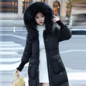 【米蘭精品】現貨+預購 頂級真羽絨外套90%鵝絨羽絨衣秋冬外套上衣大碼休閒女裝-貉子毛領連帽長版4色74mw56