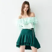 【iROO】銅綠色俏麗澎澎裙