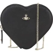 【Vivienne Westwood】星球飾防刮牛皮心型鍊帶斜背包(黑色)