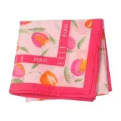 ELLE PARIS 粉紅郁金香銀蔥點綴棉質字母LOGO圖騰帕巾(44CM)