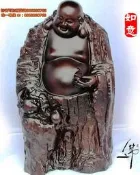 黑檀木｜福與童子30釐米 黑檀木雕彌勒佛｜佛與童子，祖孫情（名家作品）｜布袋和尚 佛雕 財神爺 根雕藝術 笑佛