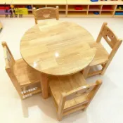 昊鑫家居 免運【幼稚園桌椅】兒童實木圓桌 幼兒園加厚純實木桌 椅美術桌 圓形木桌 寶寶畫畫學習桌