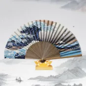 ☁☁日本折扇 和風裝飾扇 絲綢絹扇子 櫻花海浪扇 日式店鋪裝飾品團扇