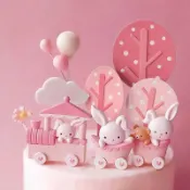 ⭐台灣現貨⭐兔子火車 造型裝飾 兔子公仔 女孩蛋糕 小公主 生日蛋糕 園藝裝飾 蛋糕裝飾 熱氣球 動物