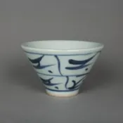 協貿國際日用品生活8館 晚清民窯青花刀紋斗笠杯茶杯 景德鎮古玩古董陶瓷器仿古茶具收藏