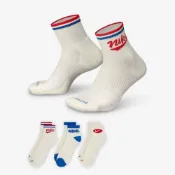 (店+)【NIKE 耐吉】Nike DRY-FIT 快乾 腳踝襪 襪子 一組三入 三色 米 白藍 HJ9340-901