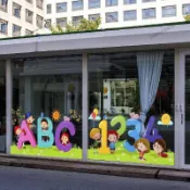 臺灣出貨💜幼兒園兒童樂園動物火車玻璃窗花貼紙英語數學早教卡通靜電貼雙面