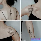 台灣 熱賣【低價】行星 ins風簡約小清新月亮紋身貼手臂黑白日月星辰持久女鎖骨太陽 2FRS