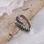 【吉豐洋行】歐美復古天使翅膀戒指 簡約時尚泰銀羽毛翅膀飾品 男女個性開口戒指 食指戒 TJ040