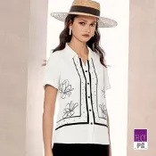 ILEY伊蕾 藝術線條花朵彩繪印花襯衫(白色；M-XL)1242521511