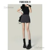 ✨免運可開發票#Forever21美式灰色A字開叉西裝半身裙女復古高腰防走光包臀短褲裙