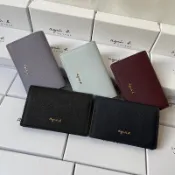 agnes b便攜卡包名片夾十字紋牛皮零錢包男女商務銀行卡套 名片包