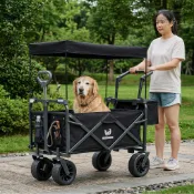 【免運】大型犬中型犬寵物小推車 金毛推車 手推車 輕便可折疊車 戶外雙寵一體推車