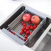 多功能伸縮不鏽鋼水槽瀝水籃架(折疊收納 小家庭 水果蔬菜 洗菜 碗盤晾乾 流理臺)