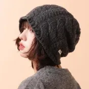 【AnnaSofia】針織帽純羊毛毛帽-立體麻花100%WOOL 現貨(深炭灰系)