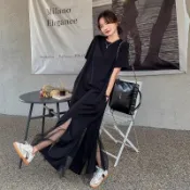 大尺碼高腰顯瘦長洋裝 遮肉飄逸 寬鬆A字裙擺 夏季冰涼感 長裙 大码超仙网纱拼接连衣裙女2025夏季新款显瘦赫本风长款t