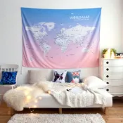 (店+)【Umade】世界地圖掛布 輕柔粉色 S/M 附磁鐵地標扣 牆壁裝飾 房間佈置 居家情境裝飾 情侶紀念禮物 生日禮物 旅行紀錄