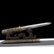 [龍泉劍莊]刀劍復古擺件百煉鋼鍛打黃銅雕刻一體短劍硬劍冷兵器未開刃