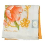 Christian DIOR 橙韻花語品牌字母LOGO圖騰帕領巾(橙黃系/49CM)