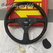 SPOON通用汽車改裝方向盤 賽車方向盤 遊戲機轉向盤 運動黑色平支架款 真皮漂移運動方向盤 14寸340MM