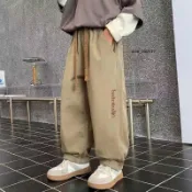 【臺灣出貨】男童春秋純棉褲子兒童長褲寬鬆新款大童春裝帥氣卡其色休閒褲