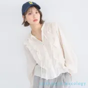 earth music&ecology 素面/格紋立體荷葉摺邊緞帶襯衫(01001520300)