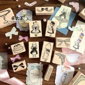 【湘湘小舖❤️】新品～卓大王【阿卓木制印章】草莓看書蕾絲蝴蝶結邊框蛋糕旅行絲帶楓木