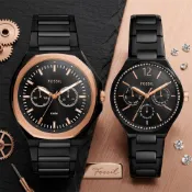 FOSSIL His and Her 七夕情人節推薦 時尚多功能對錶 套錶-45+34mm BQM2645SET