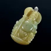 森茂珠寶 緬甸天然翡翠A貨 黃翡關聖帝君墜子 F1902