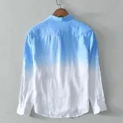 【巴黎精品】現貨+預購 襯衫長袖上衣(漸變拼色亞麻透氣男裝2色a1et6)