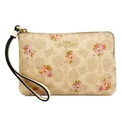 COACH 經典C LOGO花卉手拿包/零錢包(米白/玫瑰)