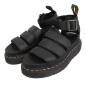 【DOKODEMO】全新未使用 ▲ Dr.Martens Martens Clarissa 2 四色黃色縫線扣皮涼鞋 黑色 UK4 號 女款 附鞋盒