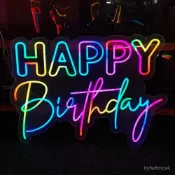 HappyBirthday生日快樂霓虹燈全彩RGB七彩變色跑馬Led裝飾燈 可訂製logo