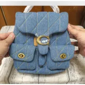 全新COACH 丹寧/藍黑帆布菱格後背包