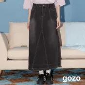 【gozo】➤個性抽鬚微A字牛仔長裙(深灰_M/L) | 女裝 修身 百搭