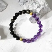 (店+)【月色真美】太極 l 伯樂與千里馬 l 紫水晶黑曜石水晶手鍊(B02 嚴選天然水晶 鑑定師把關)
