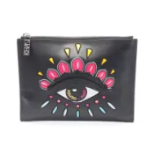 【DOKODEMO】【二手】 KENZO Second Bag Clutch Bag Eye 黑色皮革琺瑯眼手拿包 男士二手 A